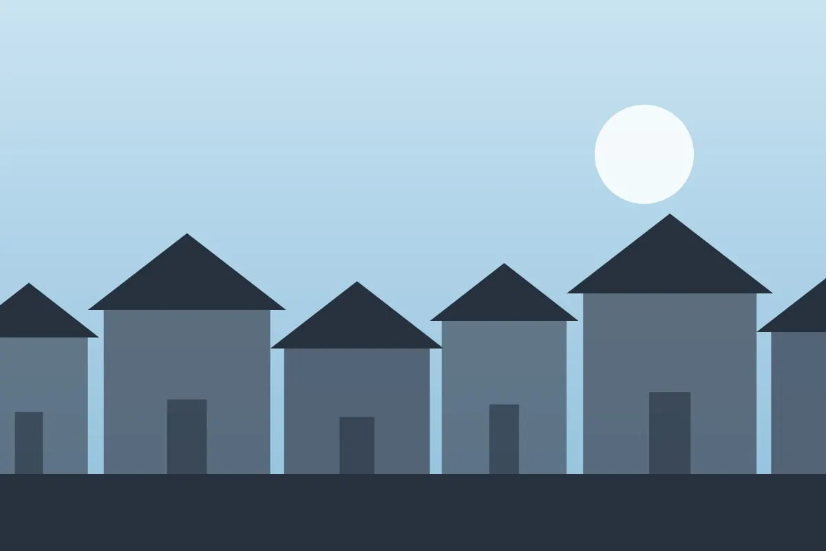 Illustration of rooftops under a blue sky